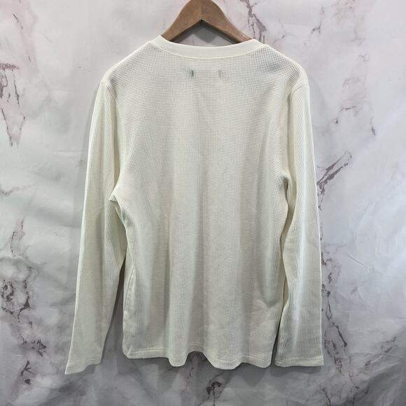 Everlane Shirt Mens Large Waffle Long Sleeve Crew Organic Thermal Cream Bone - Picture 6 of 10